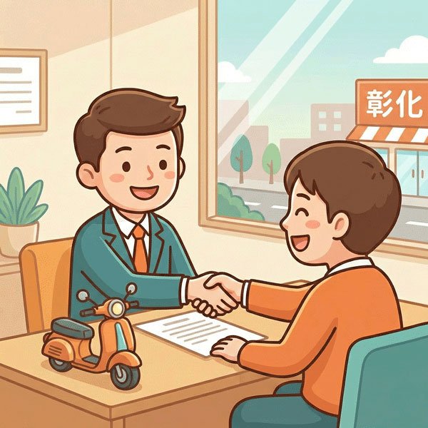 彰化機車借款免留車成功案例-禾亞當舖專員與客戶簽約撥款