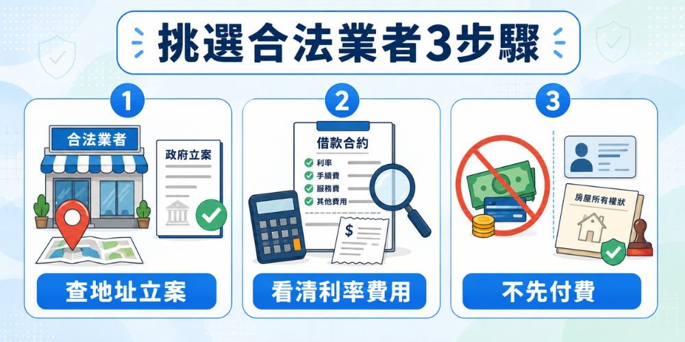 挑選合法房屋二胎借款業者3步驟