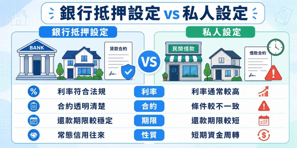 銀行抵押設定vs私人設定差異